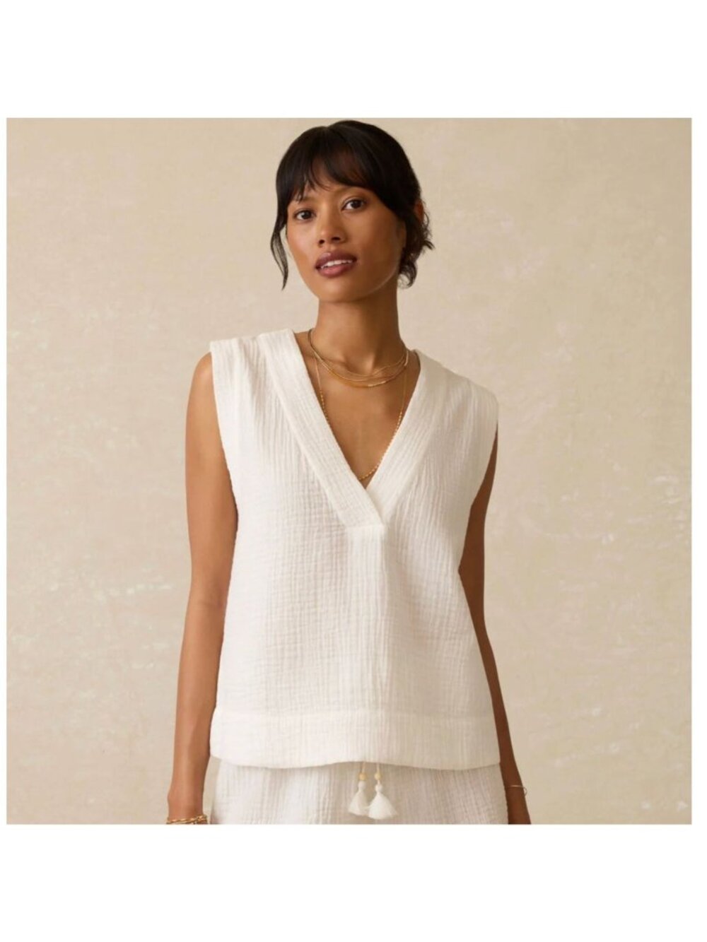Faherty Dune Cotton Gauze Popover White Sleeveless Top L